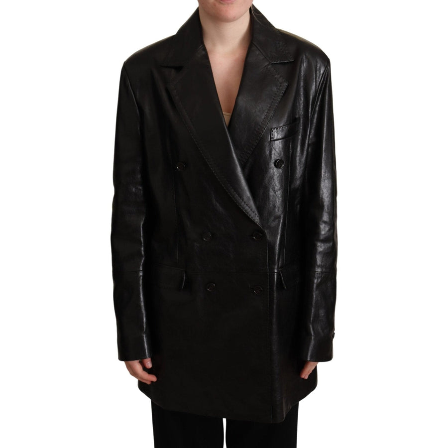 Dolce & Gabbana Elegant Black Leather Double-Breasted Jacket