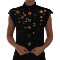 Dolce & Gabbana Black Embellished Floral Military Jacket Vest - Paris Deluxe