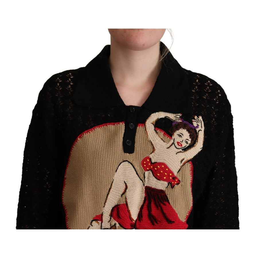 Dolce & Gabbana Black Embroidered Knitted Cotton Sweater - Paris Deluxe