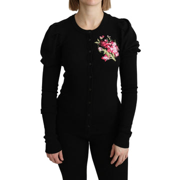 Dolce & Gabbana Black Floral Long Sleeve Cardigan Sweater - Paris Deluxe