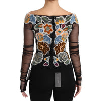 Dolce & Gabbana Black Floral Ricamo Top T-shirt Blouse - Paris Deluxe