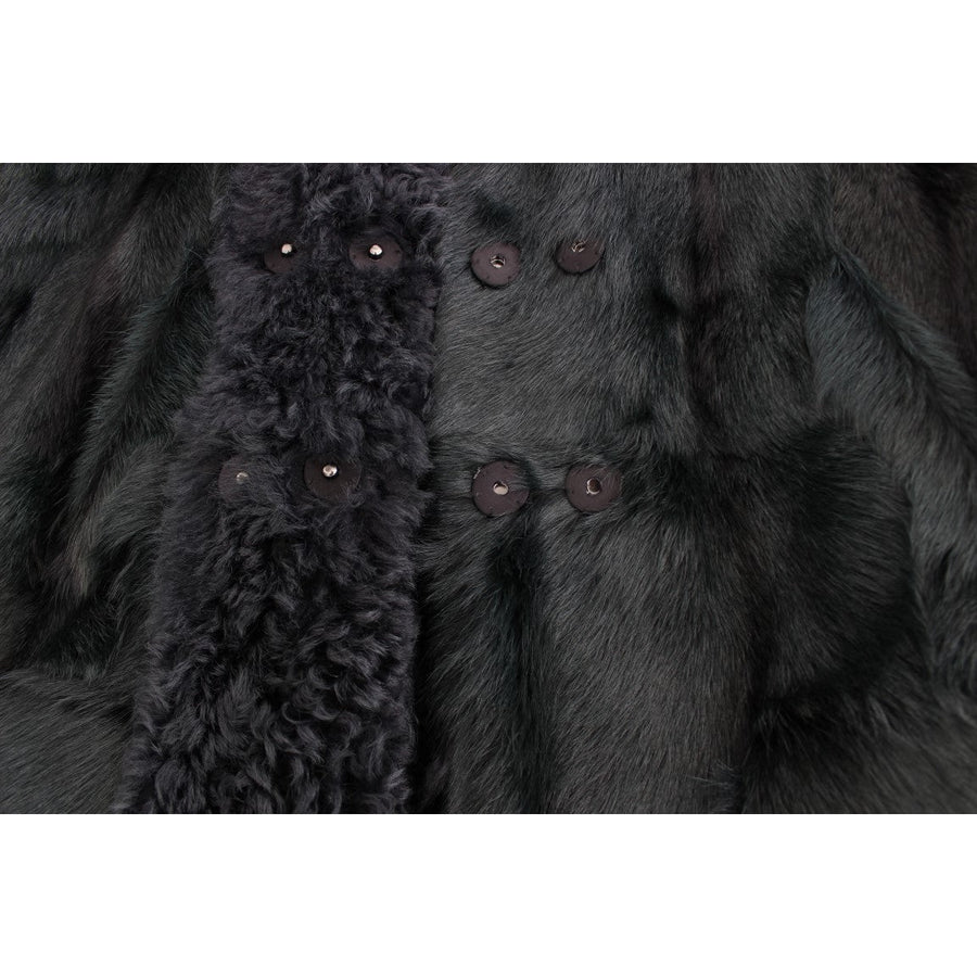 Dolce & Gabbana Black Goat Fur Shearling Long Jacket Coat - Paris Deluxe