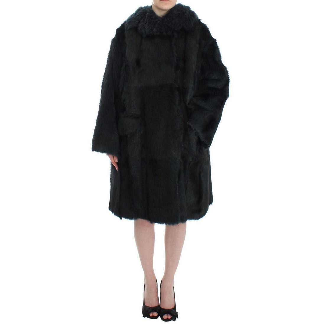 Dolce & Gabbana Black Goat Fur Shearling Long Jacket Coat - Paris Deluxe