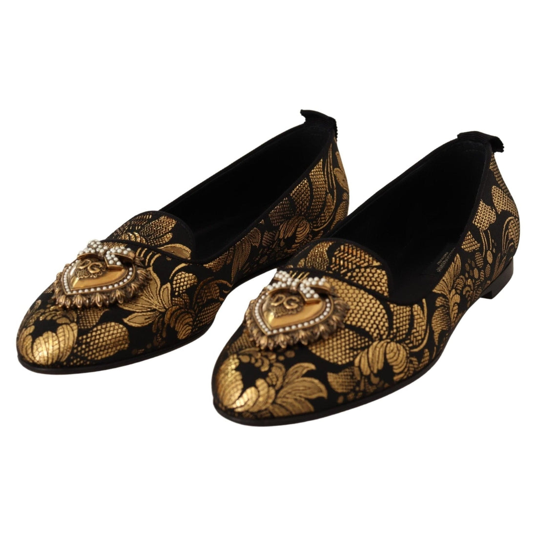 Dolce & Gabbana Elegant Leather Heart Embellished Flats