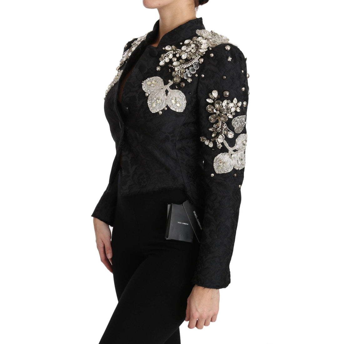 Dolce & Gabbana Black Jacquard Crystal Floral Jacket - Paris Deluxe