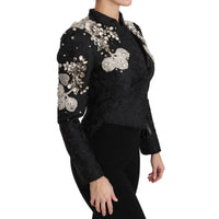 Dolce & Gabbana Black Jacquard Crystal Floral Jacket - Paris Deluxe