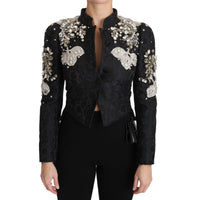 Dolce & Gabbana Black Jacquard Crystal Floral Jacket - Paris Deluxe