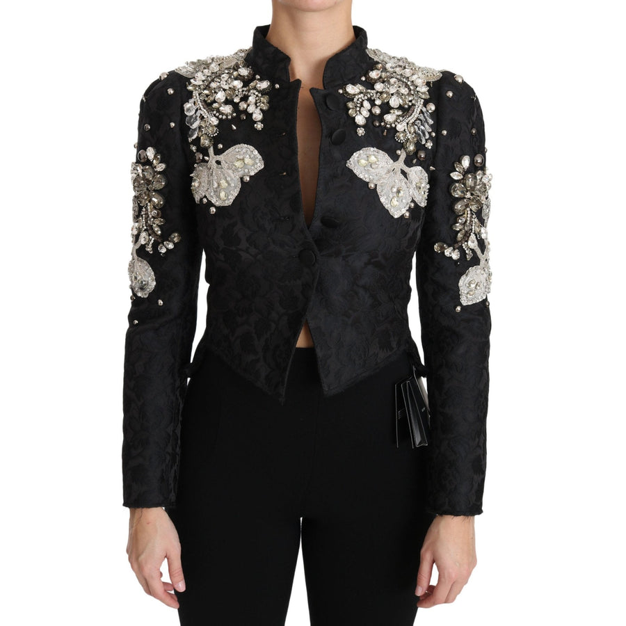 Dolce & Gabbana Black Jacquard Crystal Floral Jacket - Paris Deluxe