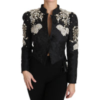 Dolce & Gabbana Black Jacquard Crystal Floral Jacket - Paris Deluxe