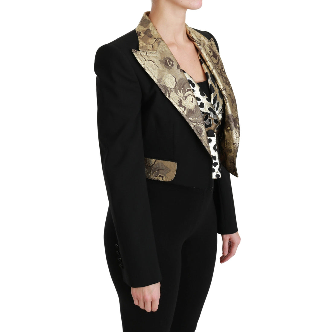 Dolce & Gabbana Black Jacquard Vest Blazer Coat Wool Jacket - Paris Deluxe