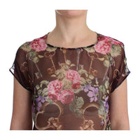 Dolce & Gabbana Black Key Floral Print Silk Blouse T-shirt - Paris Deluxe