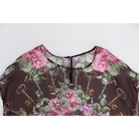 Dolce & Gabbana Black Key Floral Print Silk Blouse T-shirt - Paris Deluxe