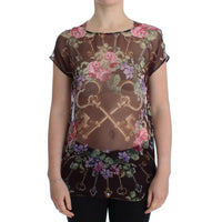 Dolce & Gabbana Black Key Floral Print Silk Blouse T-shirt - Paris Deluxe