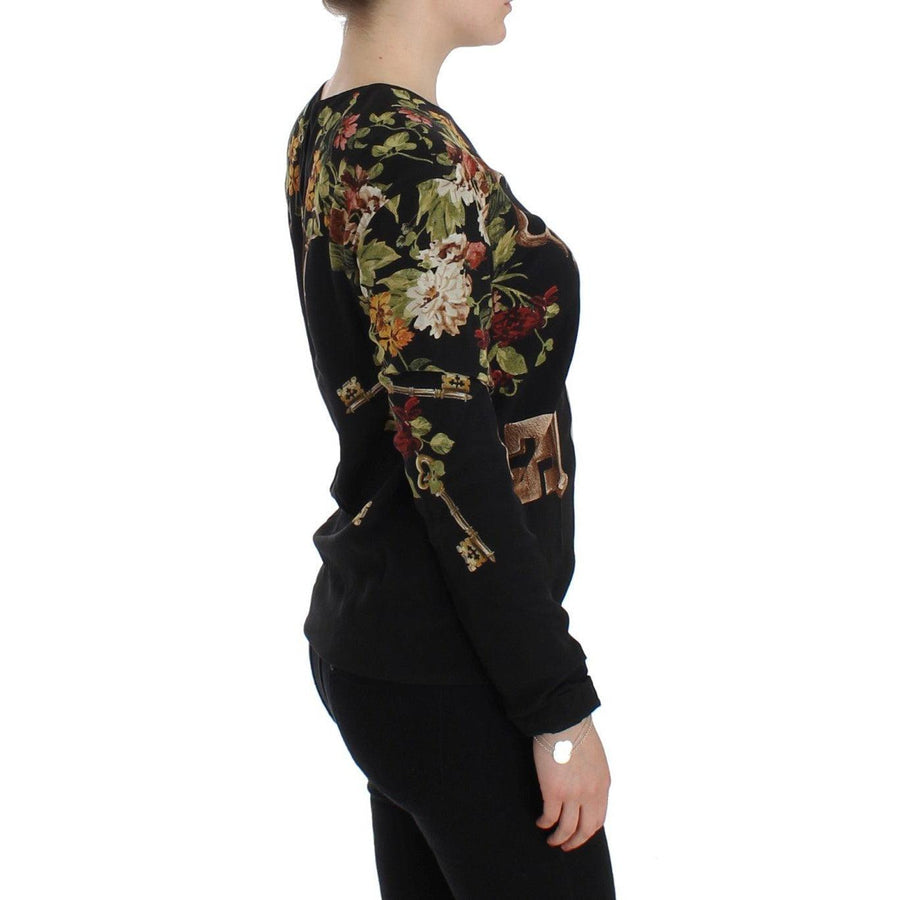 Dolce & Gabbana Black Key Floral Print Silk Blouse Top - Paris Deluxe