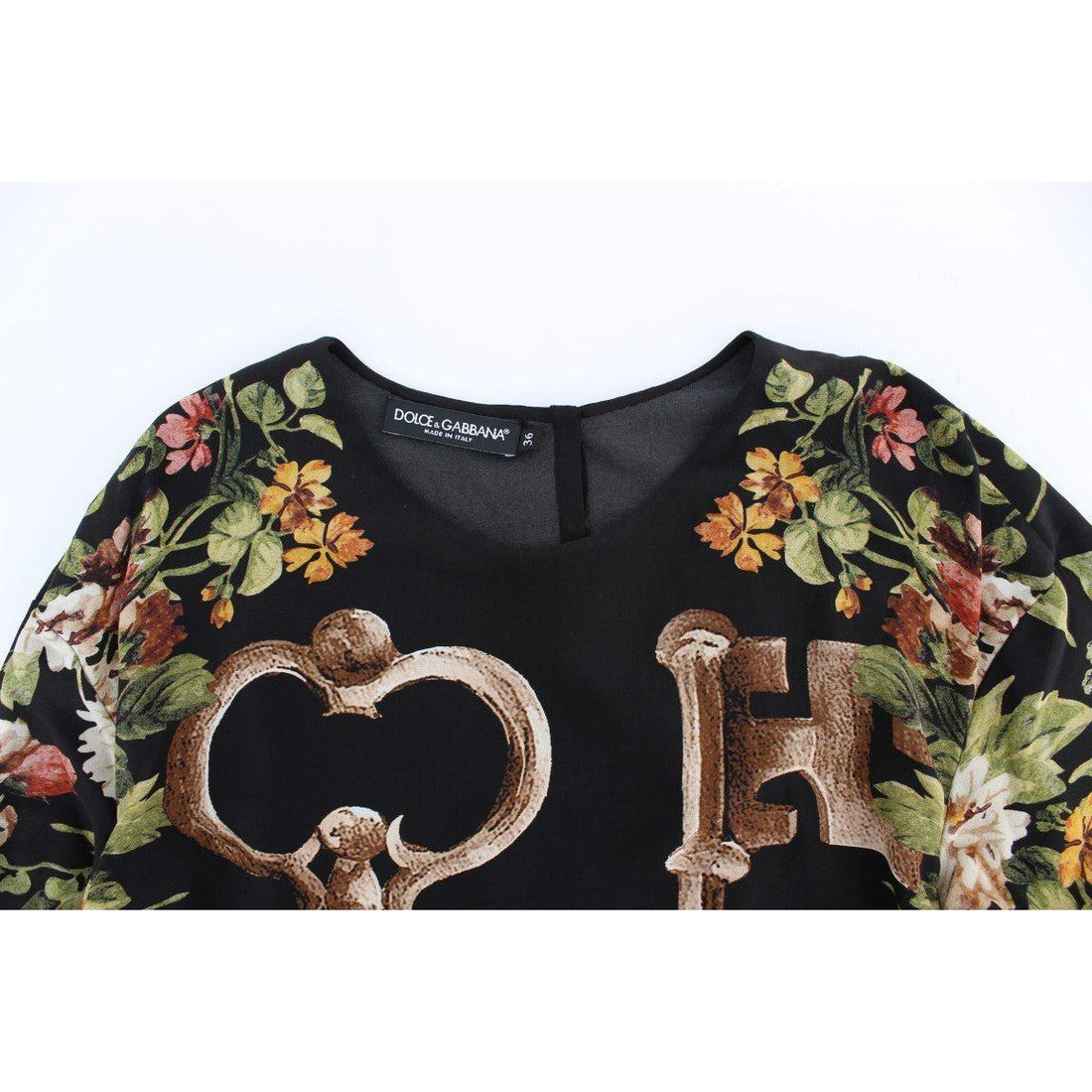 Dolce & Gabbana Black Key Floral Print Silk Blouse Top - Paris Deluxe