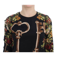 Dolce & Gabbana Black Key Floral Print Silk Blouse Top - Paris Deluxe