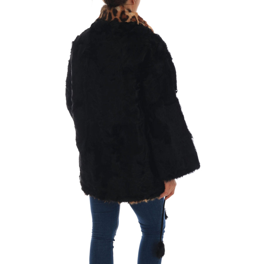 Dolce & Gabbana Black Lamb Leopard Print Fur Coat Jacket - Paris Deluxe