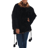 Dolce & Gabbana Black Lamb Leopard Print Fur Coat Jacket - Paris Deluxe