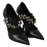 Dolce & Gabbana Elegant Black Leather Crystal Pumps