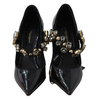 Dolce & Gabbana Elegant Black Leather Crystal Pumps