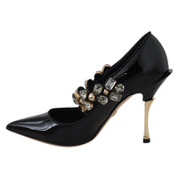 Dolce & Gabbana Elegant Black Leather Crystal Pumps