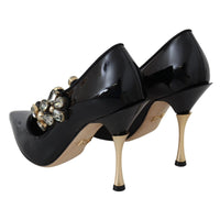 Dolce & Gabbana Elegant Black Leather Crystal Pumps