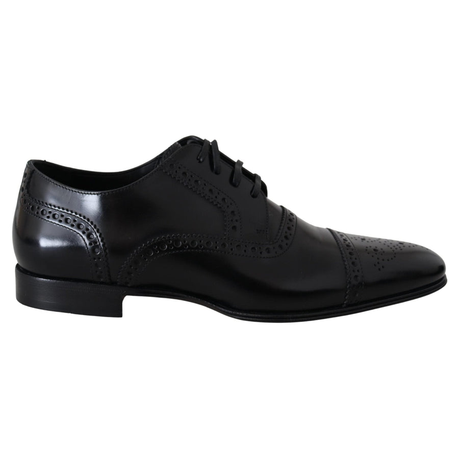 Dolce & Gabbana Black Leather Men Derby Formal Loafers Shoes - Paris Deluxe