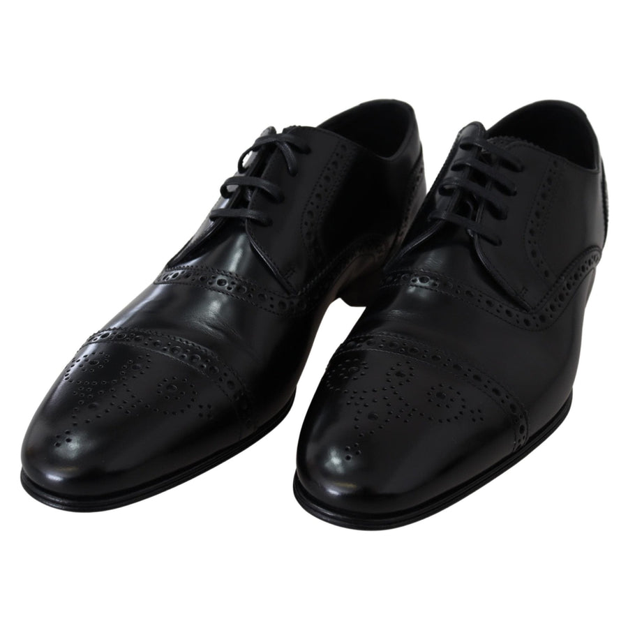 Dolce & Gabbana Black Leather Men Derby Formal Loafers Shoes - Paris Deluxe