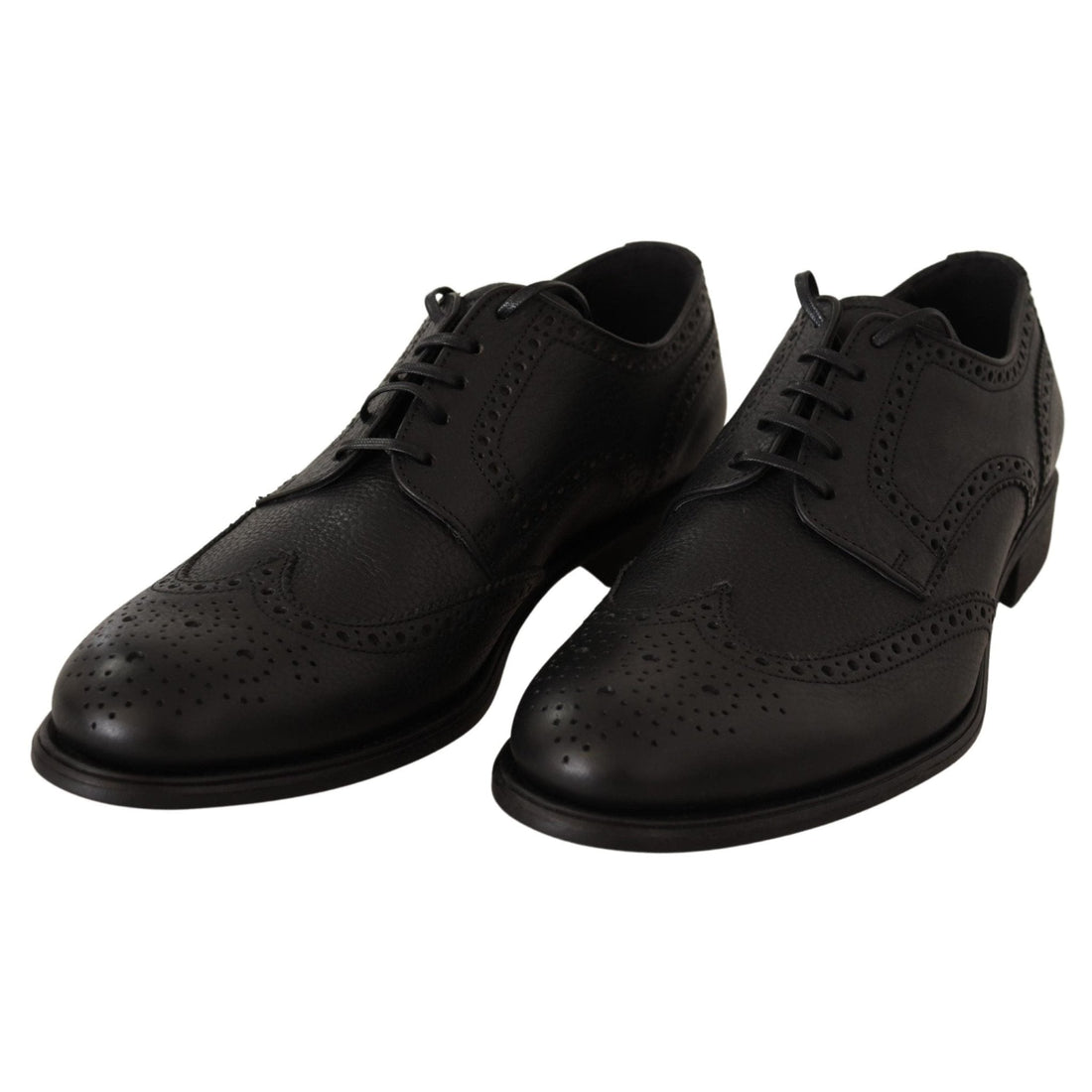 Dolce & Gabbana Elegant Black Leather Derby Wingtip Shoes