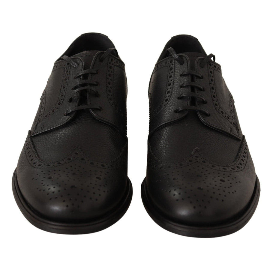 Dolce & Gabbana Elegant Black Leather Derby Wingtip Shoes