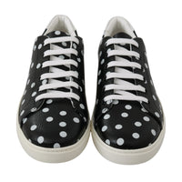 Dolce & Gabbana Black Leather Polka Dots Sneakers Shoes - Paris Deluxe