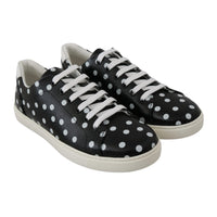 Dolce & Gabbana Black Leather Polka Dots Sneakers Shoes - Paris Deluxe