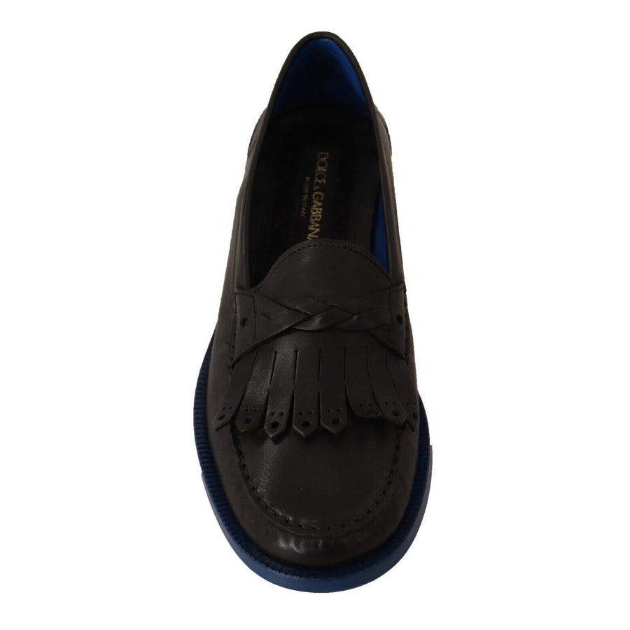 Dolce & Gabbana Black Leather Tassel Slip On Loafers Shoes - Paris Deluxe