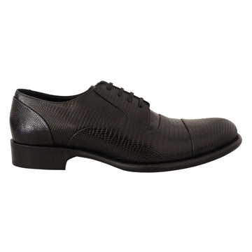 Dolce & Gabbana Black Lizard Leather Derby Dress Shoes - Paris Deluxe