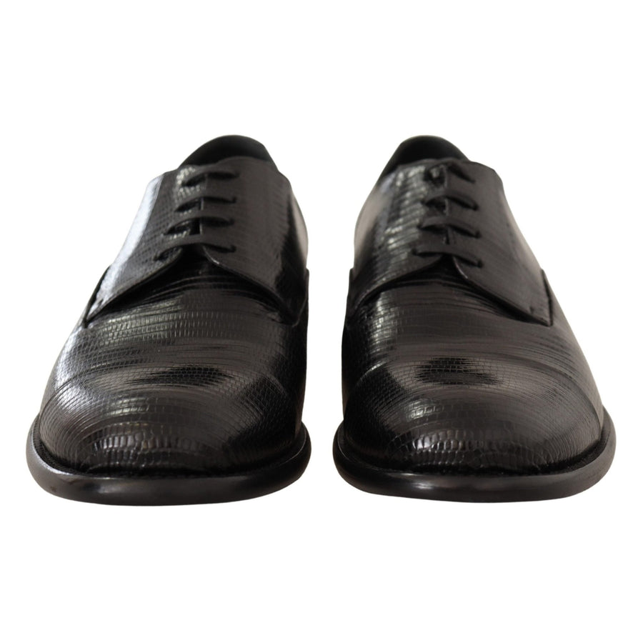 Dolce & Gabbana Black Lizard Leather Derby Dress Shoes - Paris Deluxe