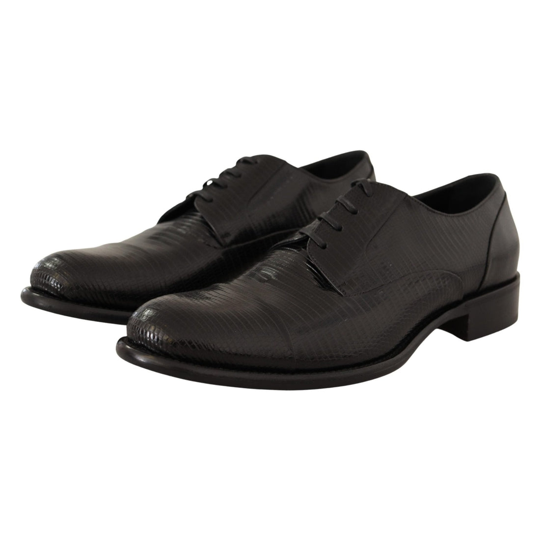 Dolce & Gabbana Black Lizard Leather Derby Dress Shoes - Paris Deluxe