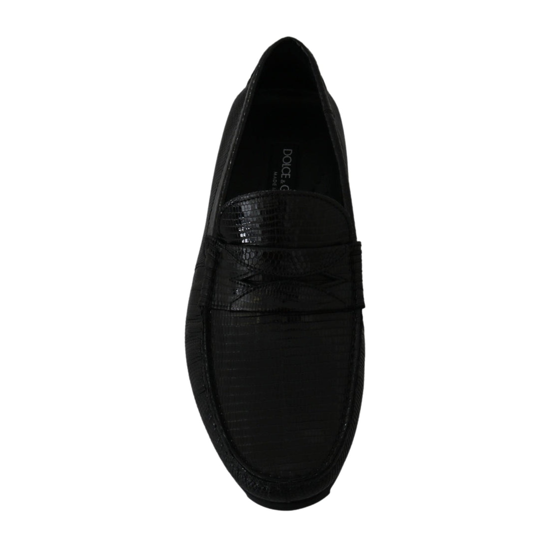 Dolce & Gabbana Black Lizard Leather Flat Loafers Shoes - Paris Deluxe