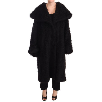 Dolce & Gabbana Black Mohair Fur Cape Trench Coat Jacket - Paris Deluxe