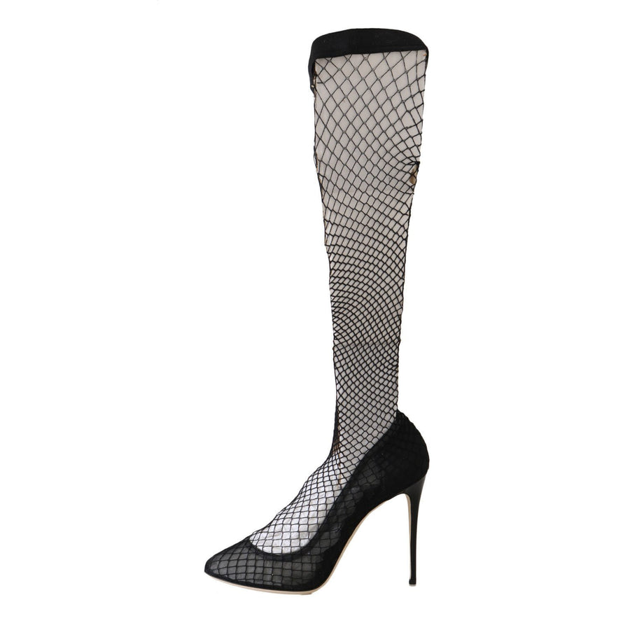 Dolce & Gabbana Black Netted Sock Heels Pumps Shoes - Paris Deluxe