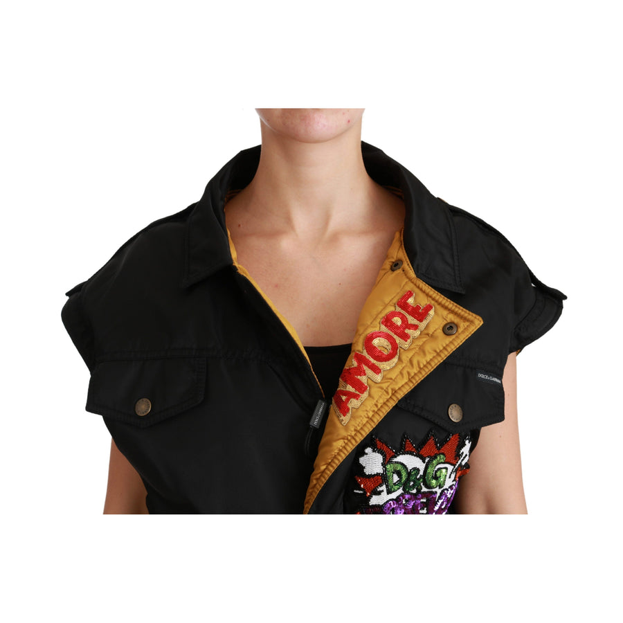 Dolce & Gabbana Black Queen Crown Sequined Bomber Jacket - Paris Deluxe