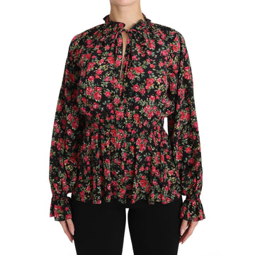 Dolce & Gabbana Black Rose Print Floral Shirt Top Blouse - Paris Deluxe