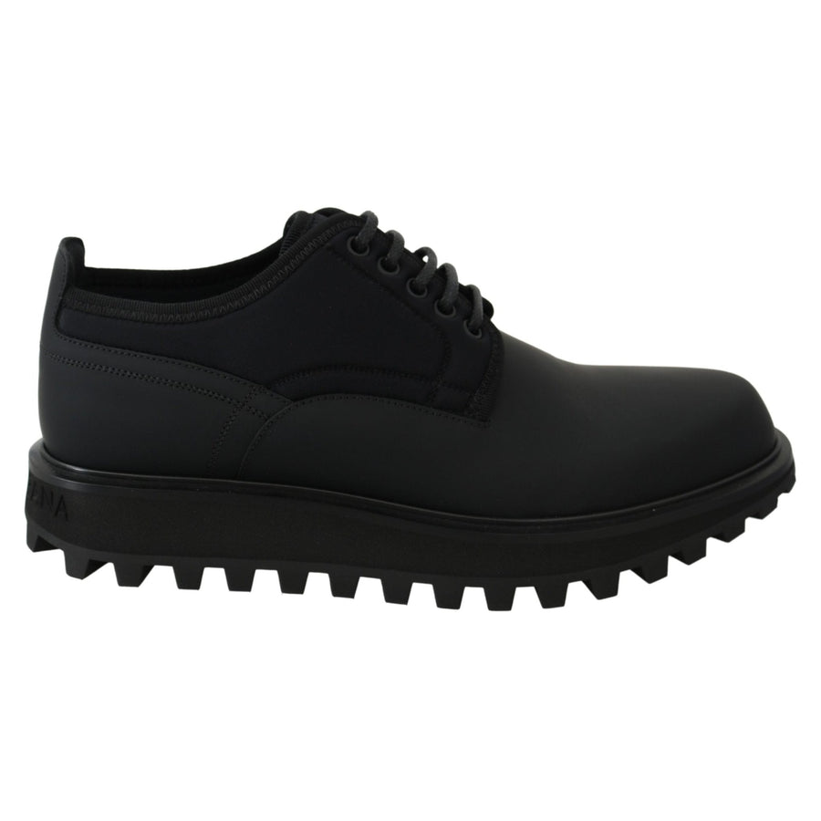 Dolce & Gabbana Black Rubberized Calfskin Chunky Derby Vulcano Shoes - Paris Deluxe