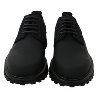 Dolce & Gabbana Black Rubberized Calfskin Chunky Derby Vulcano Shoes - Paris Deluxe