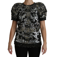 Dolce & Gabbana Black Sequined Crystal Embellished Top Blouse - Paris Deluxe