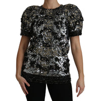 Dolce & Gabbana Black Sequined Crystal Embellished Top Blouse - Paris Deluxe