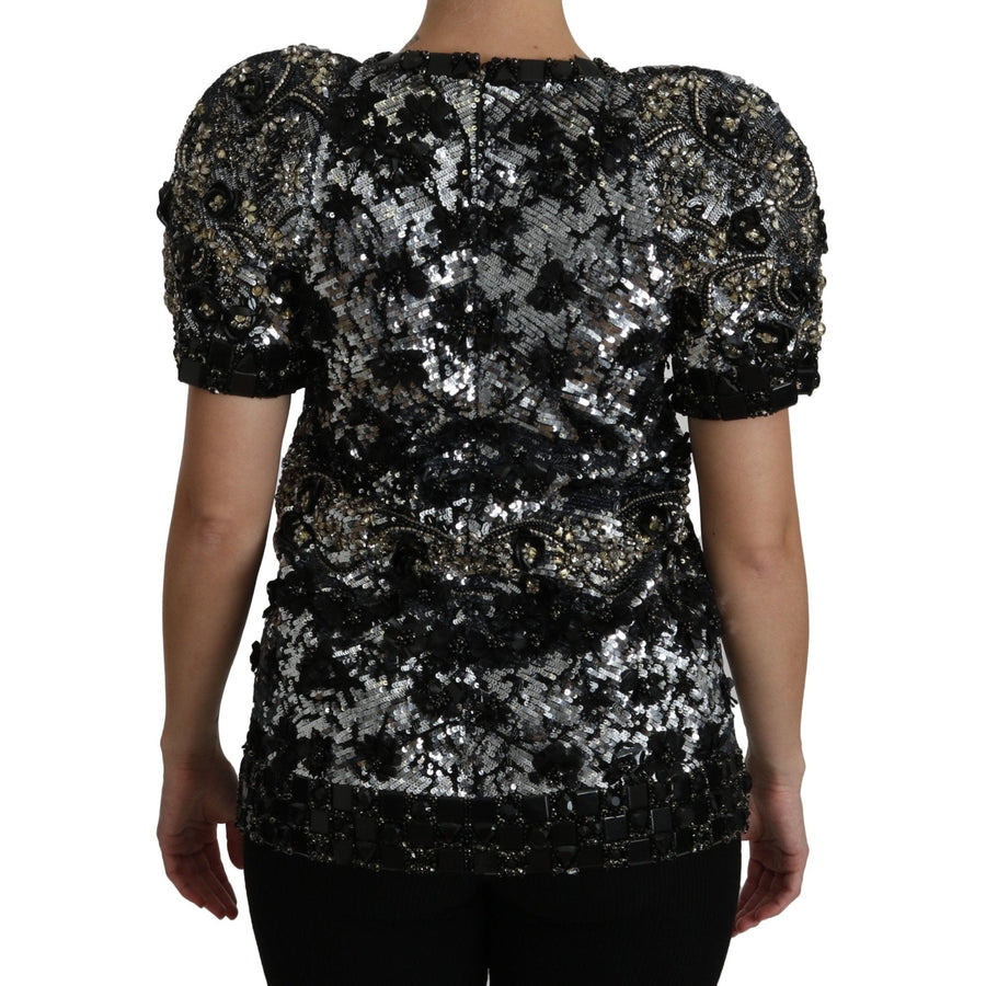 Dolce & Gabbana Black Sequined Crystal Embellished Top Blouse - Paris Deluxe