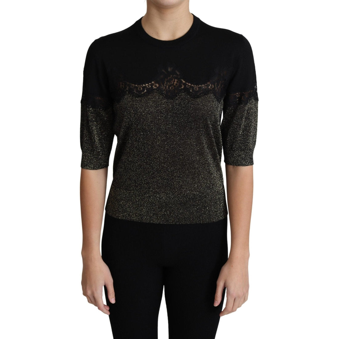 Dolce & Gabbana Elegant Lurex Threaded Jersey Lace Blouse