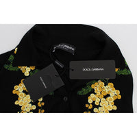 Dolce & Gabbana Black Silk Floral Embroidered Polo Top - Paris Deluxe