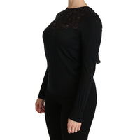 Dolce & Gabbana Black Silk Lace Crew Neck Long Sleeve Blouse - Paris Deluxe