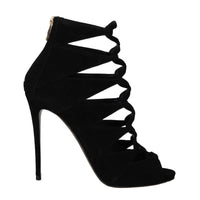 Dolce & Gabbana Black Suede Ankle Strap Sandals Boots Shoes - Paris Deluxe